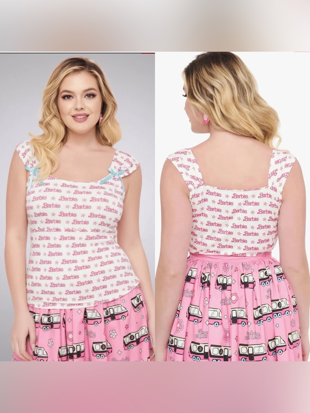 ⭐️2/$77⭐️NWT Barbie Unique Vintage White & Pink Barbie Print Tank Top